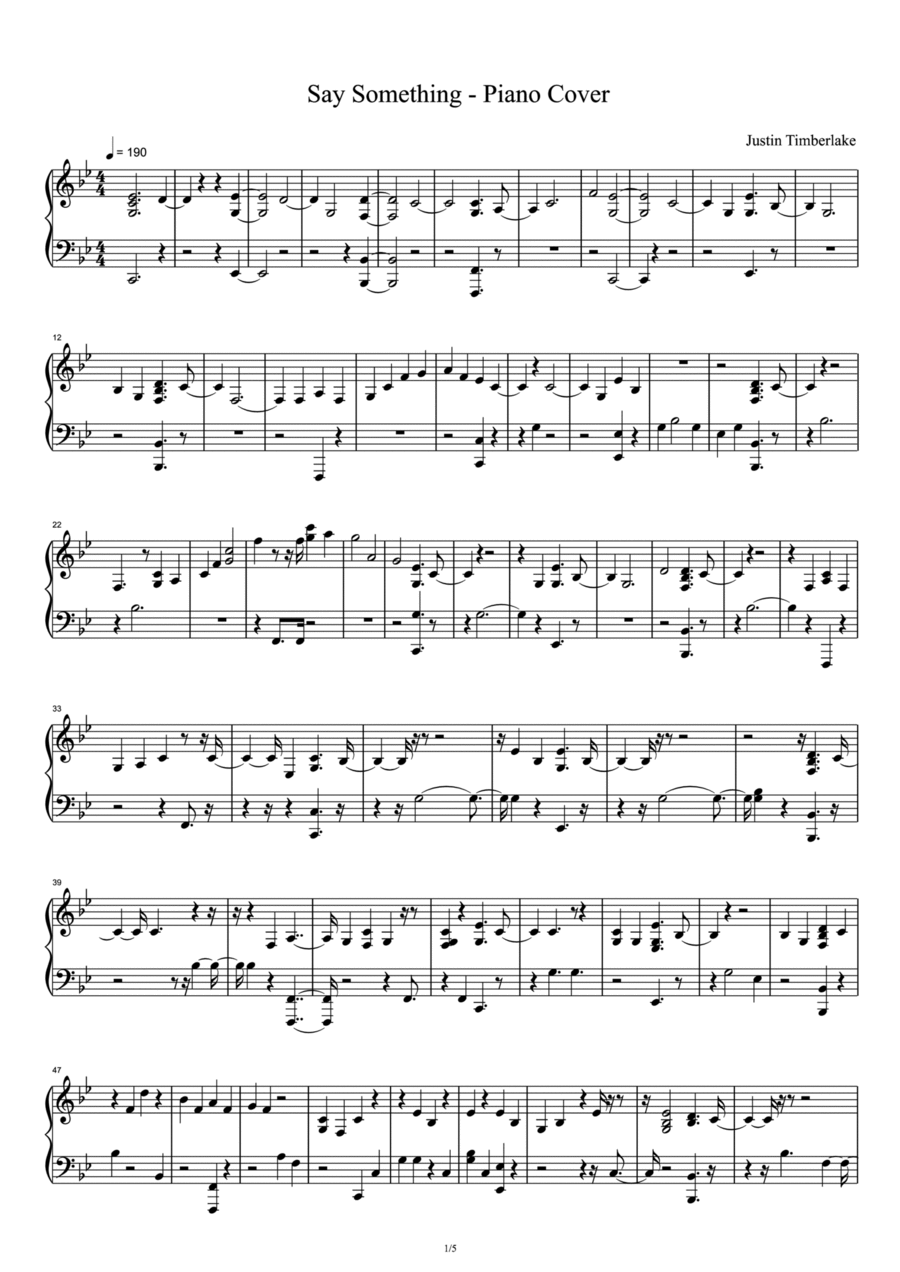 Say Something Piano Solo scores gallery preview page 1