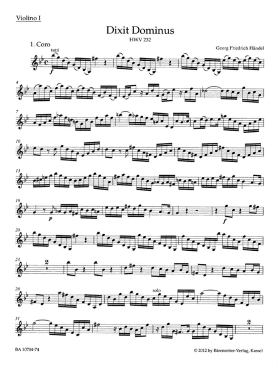 Dixit Dominus HWV 232 (Psalm 109) Violin scores gallery preview page 2