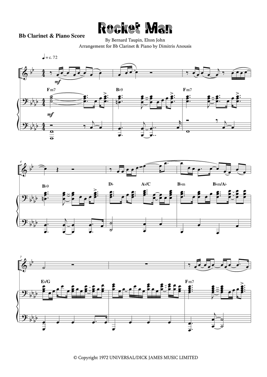 Rocket Man (i Think It's Gonna Be A Long Long Time) Clarinet Solo scores gallery preview page 5