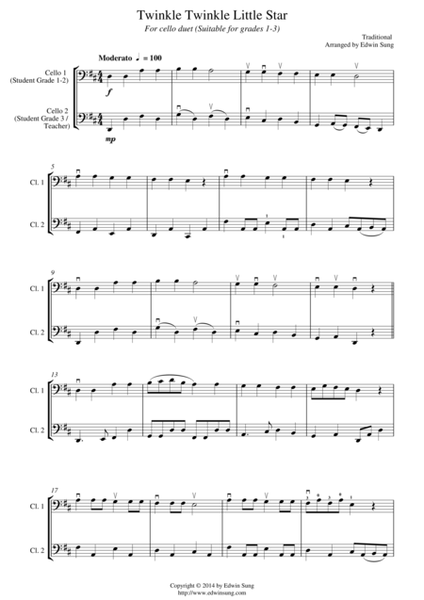Twinkle Twinkle Little Star (for cello duet, suitable for grades 1-3) image number null