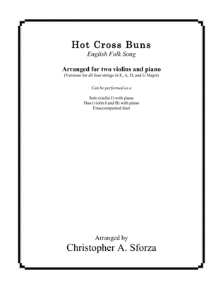 Book cover for Hot Cross Buns, for two violins and piano