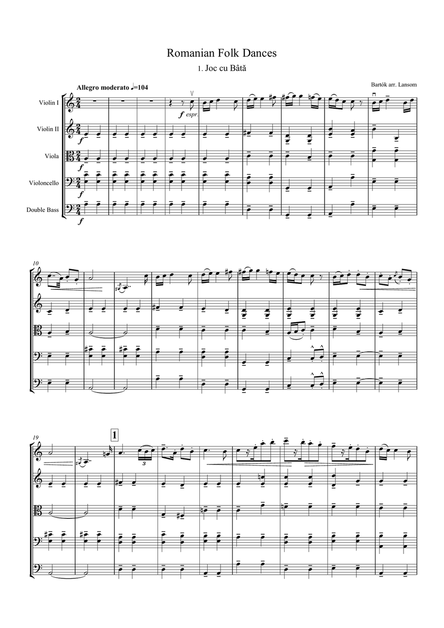 Bartok Romanian Dances String Orchestra scores gallery preview page 1