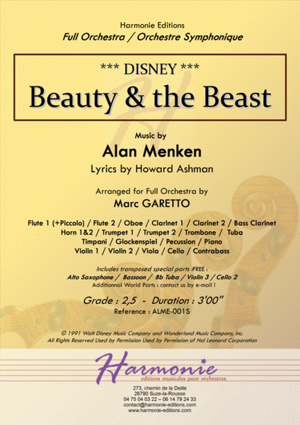 Beauty And The Beast for Full Orchestra - DISNEY - Alan MENKEN - arr. Marc GARETTO image number null