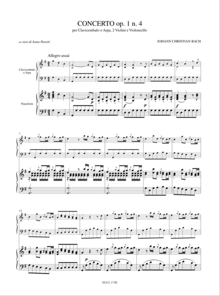 Concerto Op. 1 No. 4 for Harpsichord or Harp, 2 Violins and Violoncello Harp scores gallery preview page 2