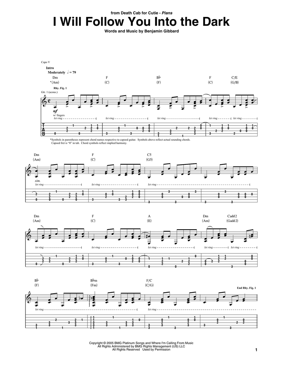 I Will Follow You Into The Dark Acoustic Guitar scores gallery preview page 1