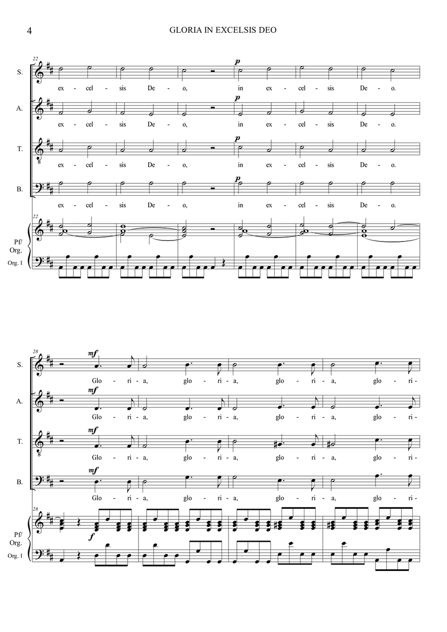 GLORIA - RV 589 - by Vivaldi - Full score - Arr. for SATB Choir and Piano/Organ - With Part of Orga 4-Part scores gallery preview page 4