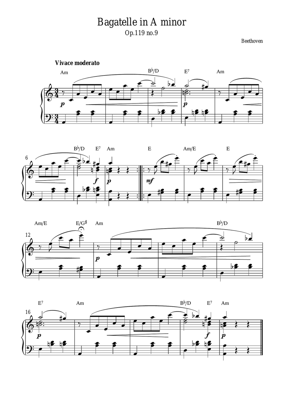 Bagatelle in A minor (Op.119 no.9) Piano Method scores gallery preview page 1