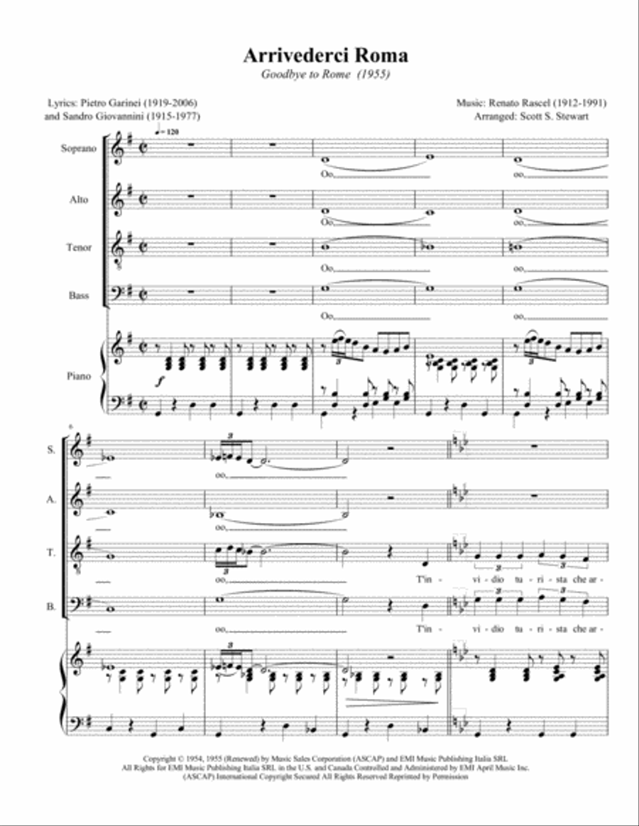 Arrivederci Roma (goodbye To Rome) 4-Part scores gallery preview page 1