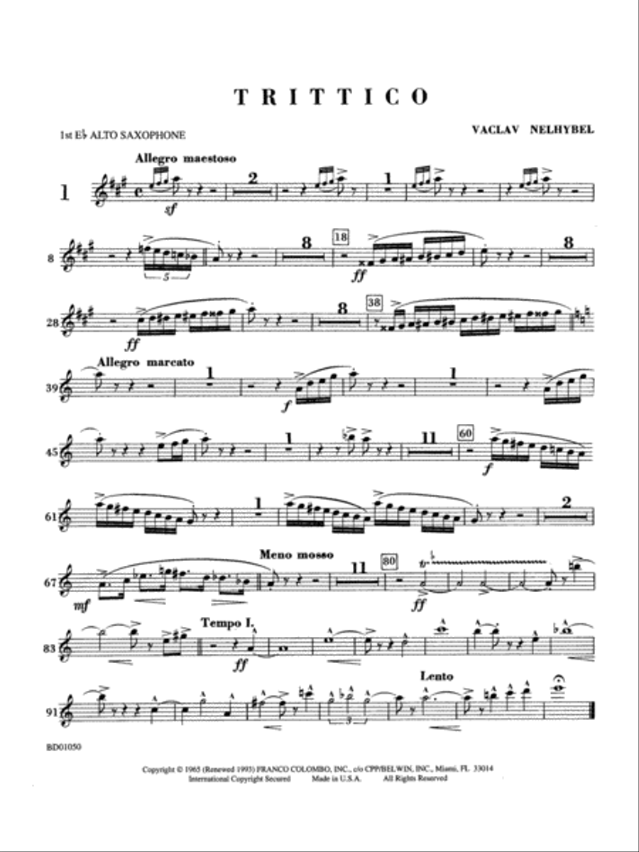 Trittico: E-flat Alto Saxophone Concert Band scores gallery preview page 1