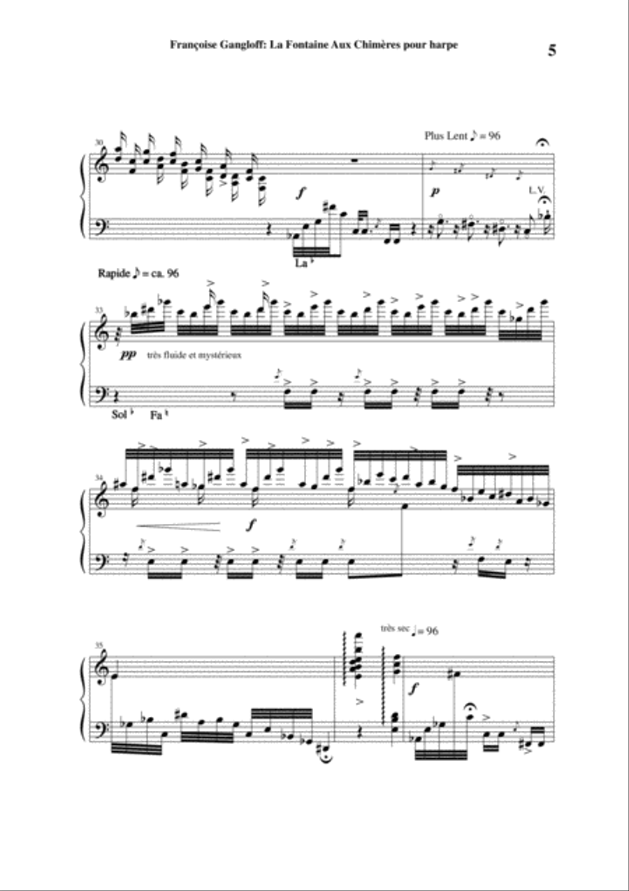 Françoise Gangloff: La Fontaine Aux Chimères for harp Harp scores gallery preview page 5