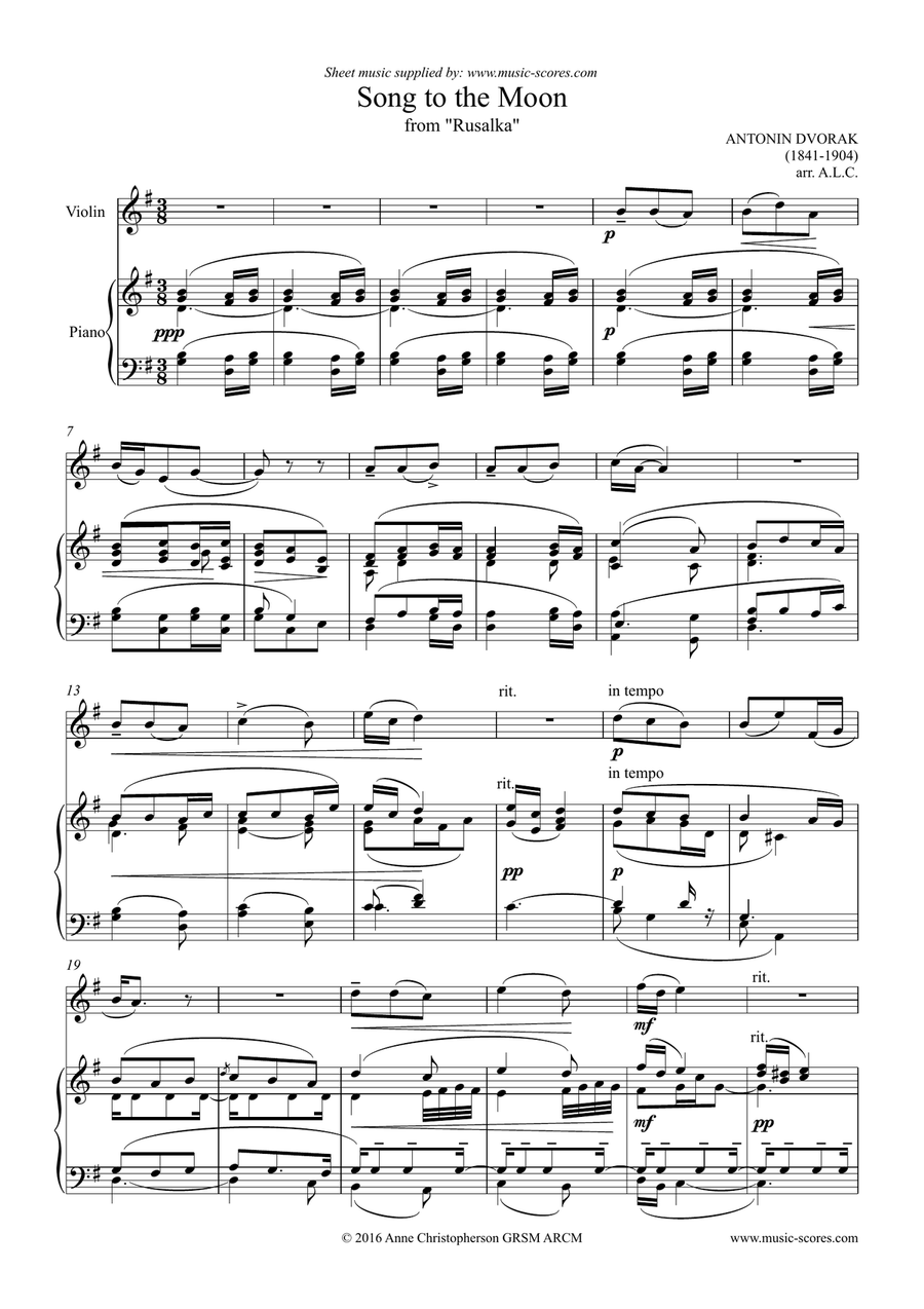 Song to the Moon - Violin and Piano Violin Solo scores gallery preview page 1