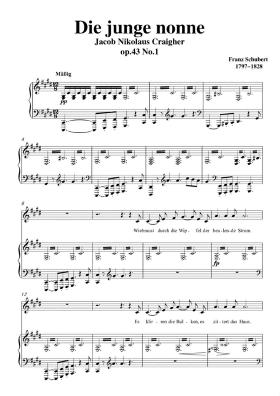 Schubert-Die junge nonne in #C minor,for Vocal and Piano Voice scores gallery preview page 2