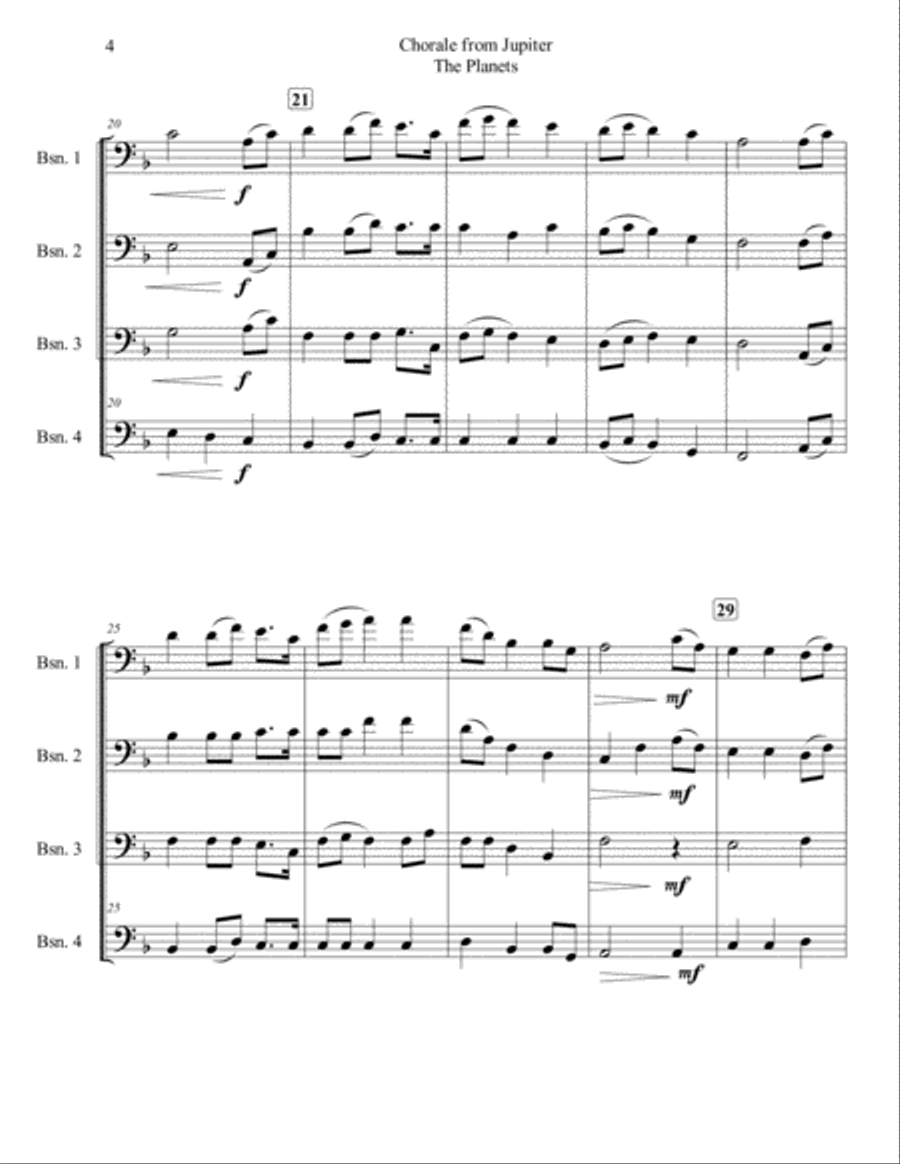 Chorale from Jupiter for Bassoon Quartet Woodwind Quartet scores gallery preview page 4