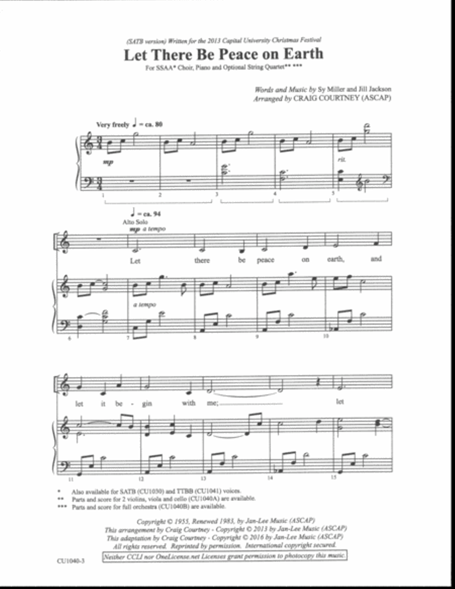 Let There Be Peace on Earth - SSAA SSAA scores gallery preview page 2