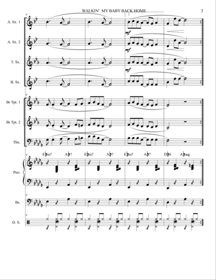 Walking My Baby Back Home Jazz Ensemble scores gallery preview page 3