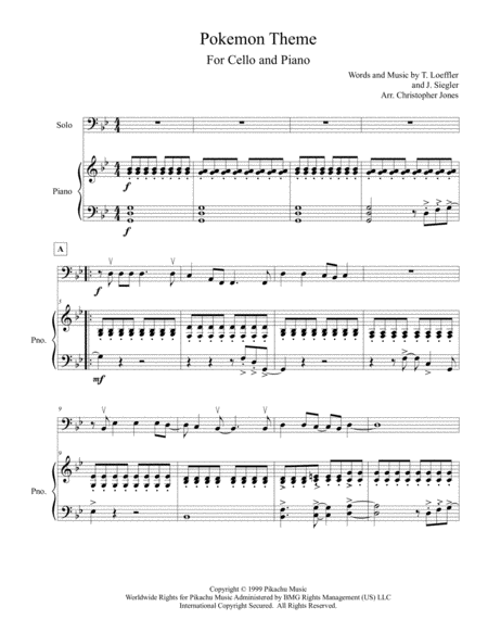 Pokemon Theme for Intermediate Cello with Piano Accompaniment image number null