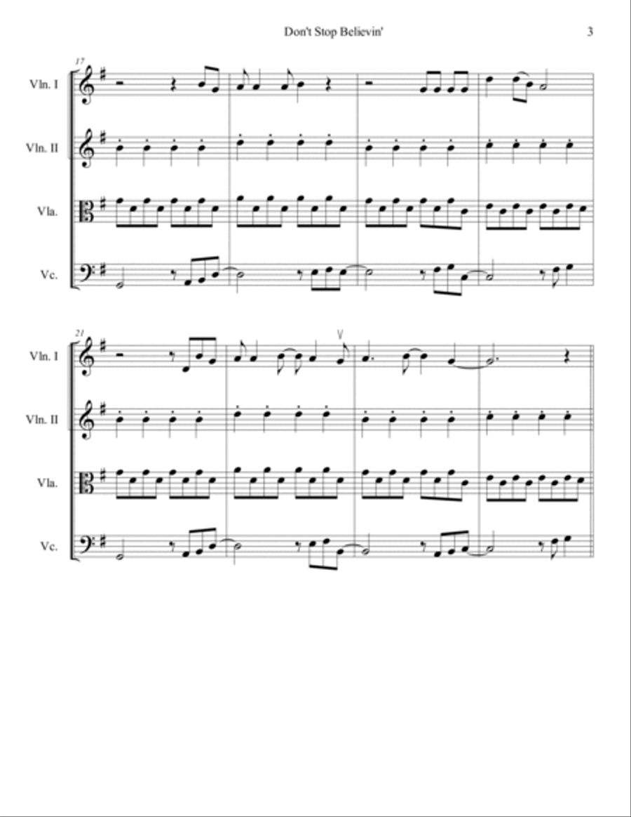 Don't Stop Believin' String Quartet scores gallery preview page 4