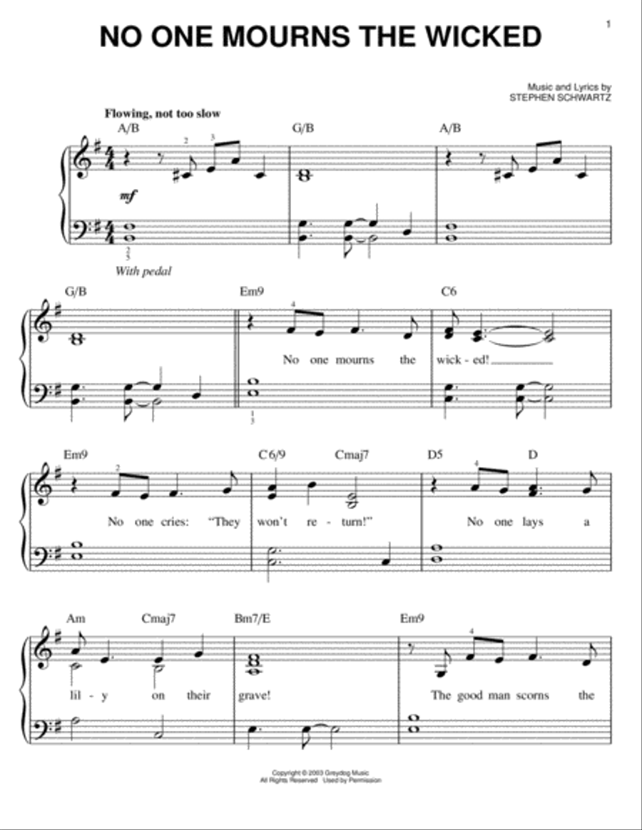 No One Mourns The Wicked (from Wicked) Easy Piano scores gallery preview page 1