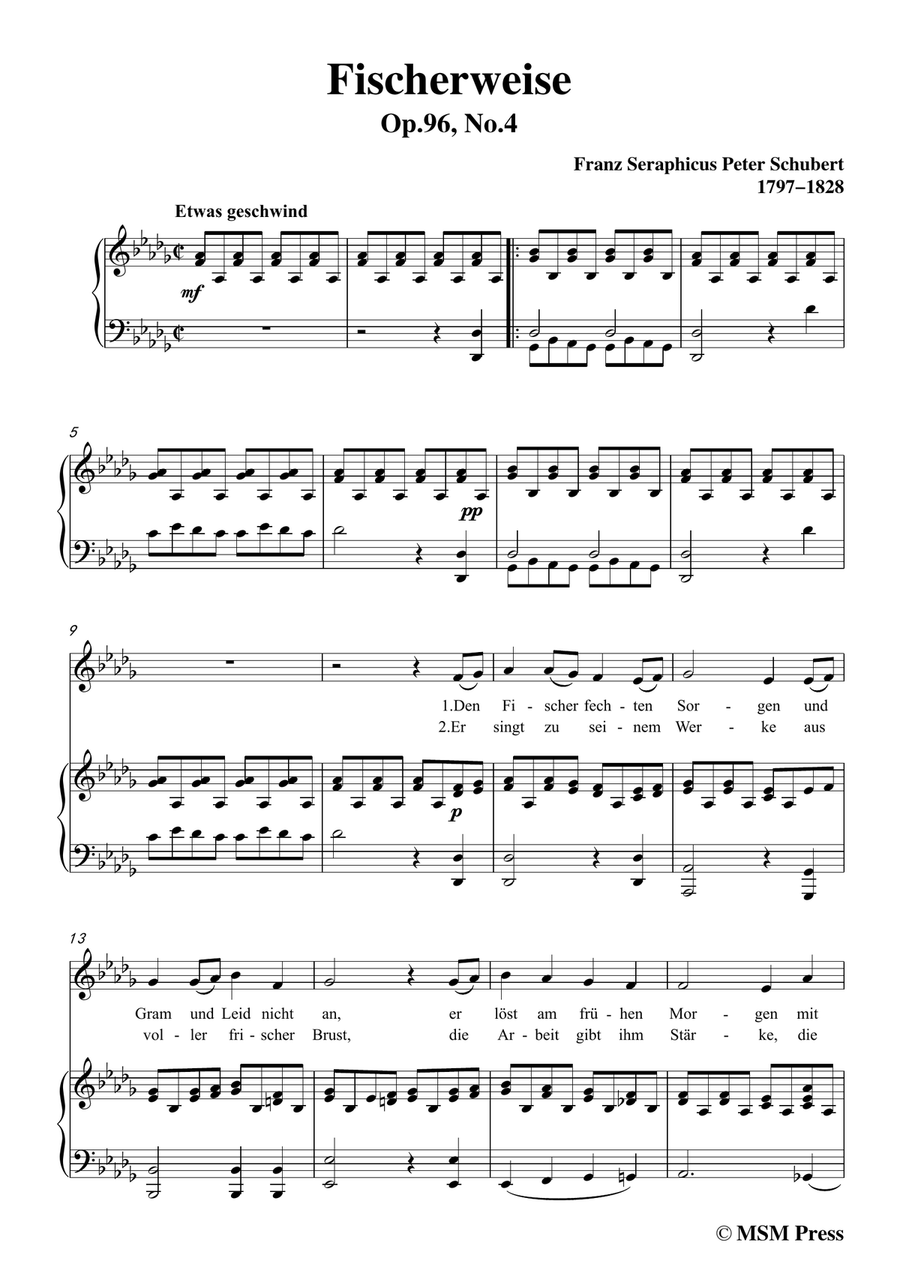 Schubert-Fischerweise,in D flat Major,Op.96,No.4,for Voice and Piano Piano, Vocal scores gallery preview page 3