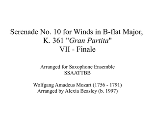 Serenade for Winds, K. 361 for Saxophone Ensemble