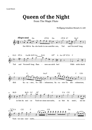 Queen of the Night by Mozart Lead Sheet