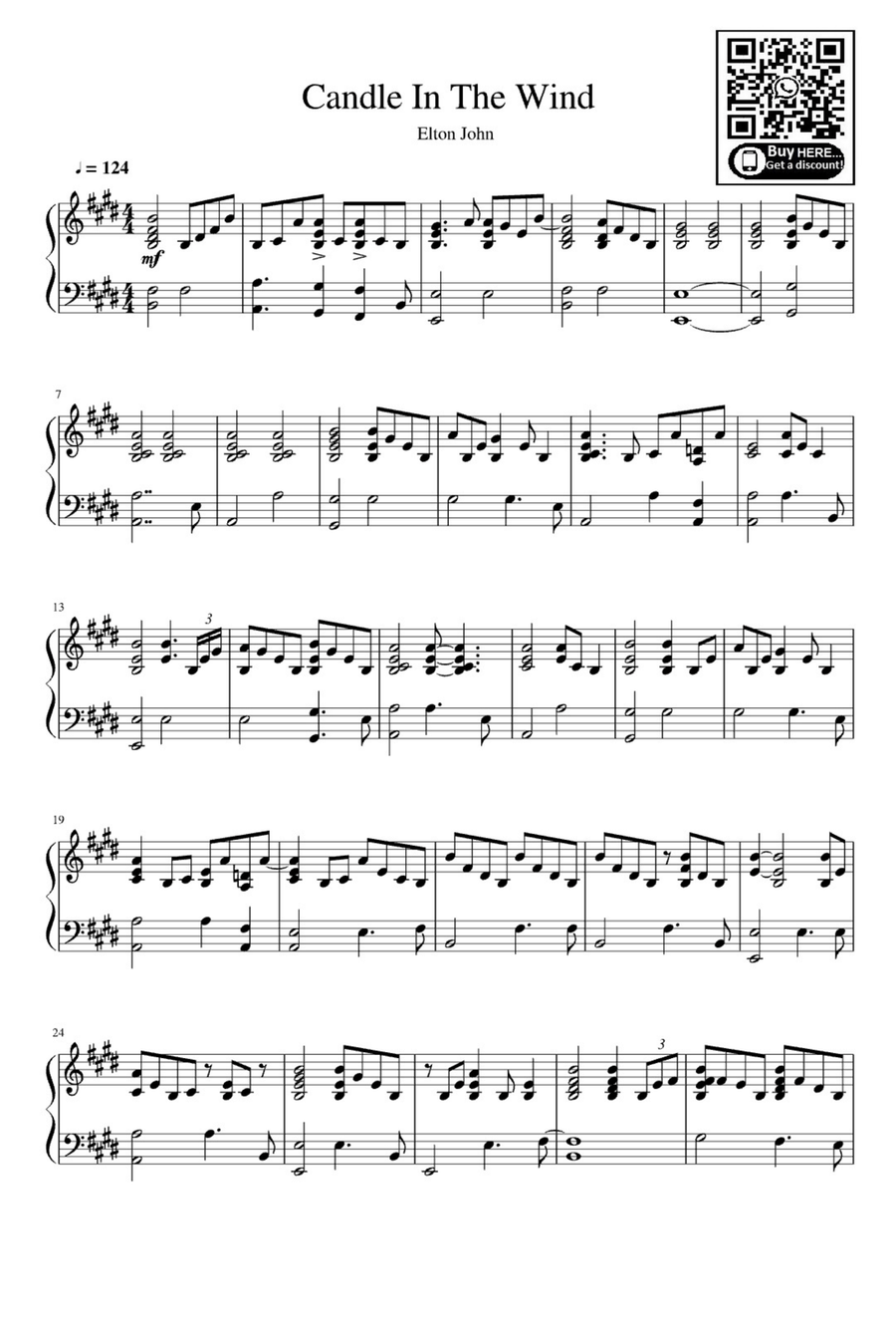 Candle In The Wind Easy Piano scores gallery preview page 1