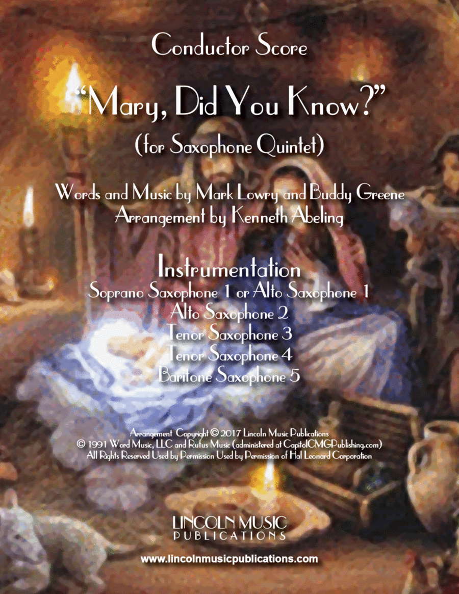 Mary, Did You Know? Saxophone Quintet scores gallery preview page 1