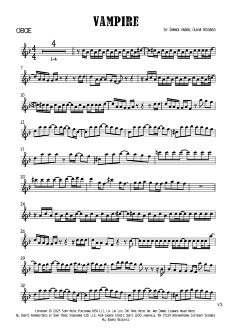 Vampire Oboe Solo scores gallery preview page 2