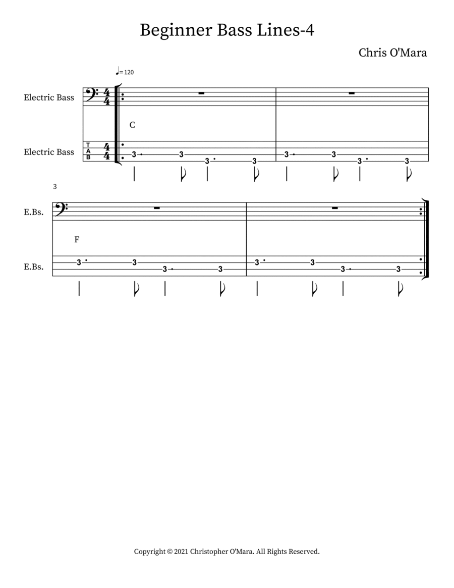 Beginner Bass Lines-4 Bass Guitar scores gallery preview page 1