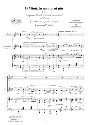 Book cover for Puccini - Tosca (Act1) Qual occhio al mondo - Soprano, Tenor and piano