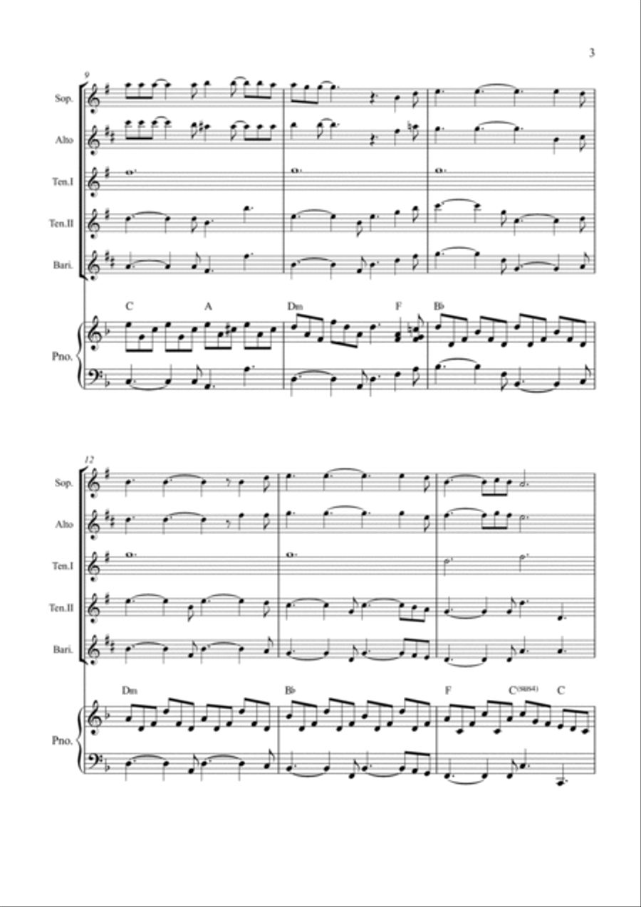 Hallelujah Saxophone Quintet scores gallery preview page 3