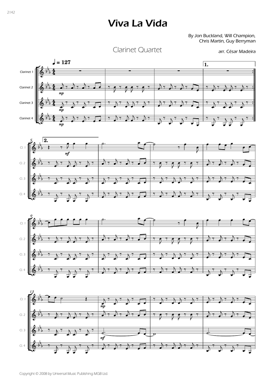 Viva La Vida Clarinet Quartet scores gallery preview page 3