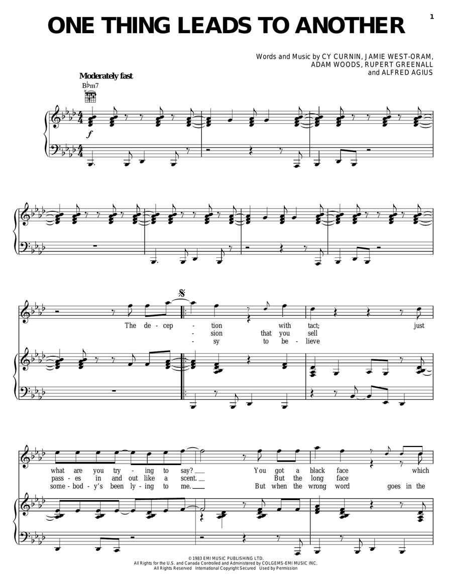One Thing Leads To Another Piano, Vocal, Guitar scores gallery preview page 1