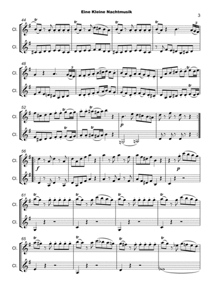 Eine Kleine Nachtmusik, Allegro, by W A Mozart. Clarinet Duet image number null