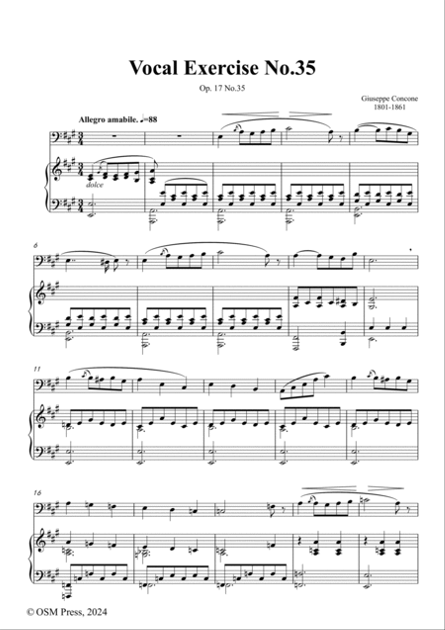 G. Concone-Vocal Exercise No.35,for Contralto(or Bass) and Piano Piano scores gallery preview page 2