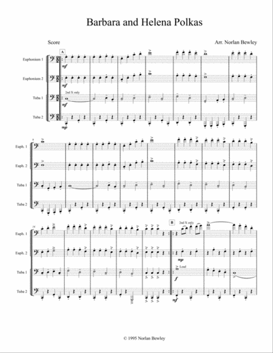 Barbara and Helena Polkas - Tuba/Euphonium Quartet Brass Ensemble scores gallery preview page 1