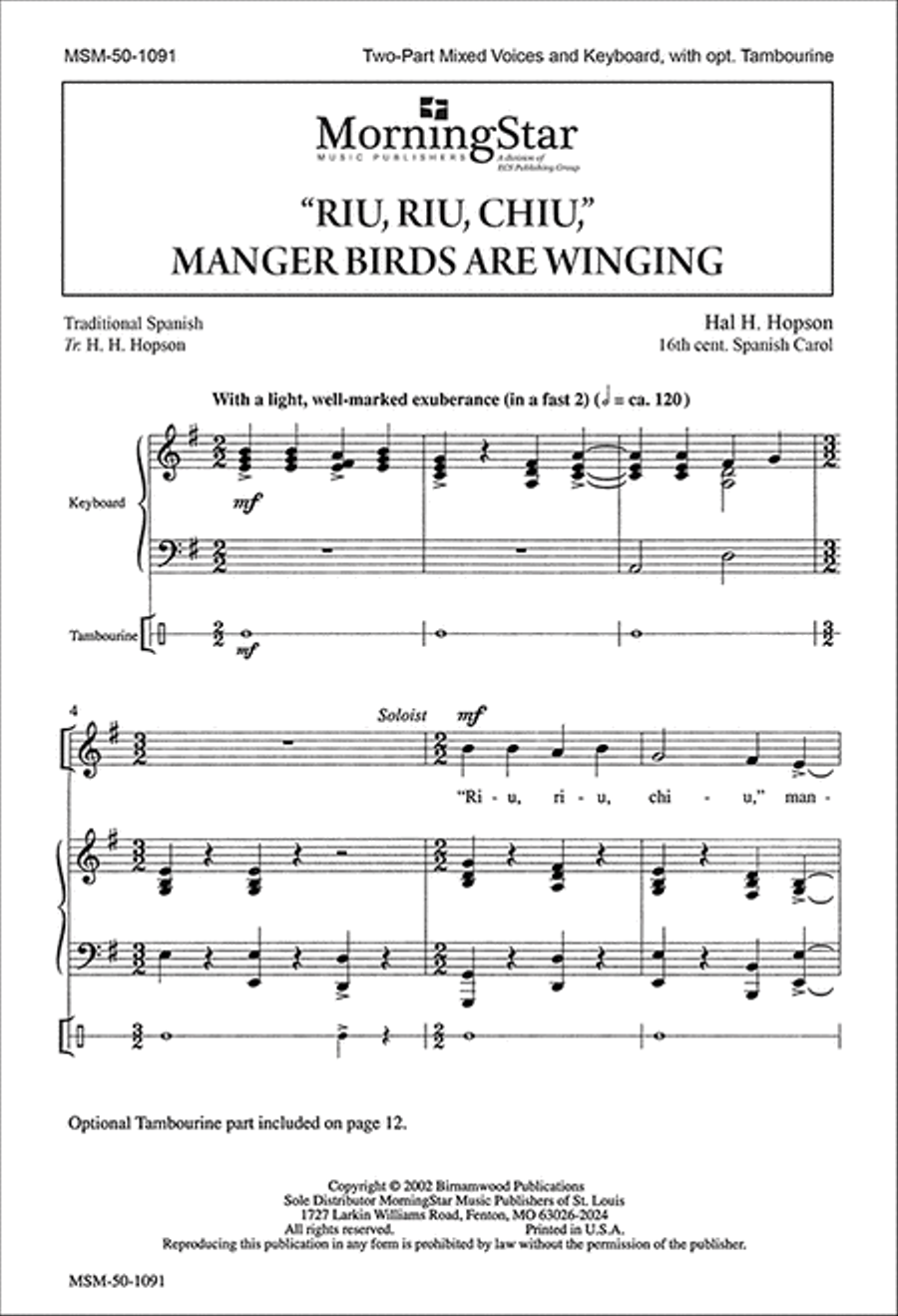 Riu, Riu, Chiu, Manger Birds Are Winging 2-Part scores gallery preview page 1