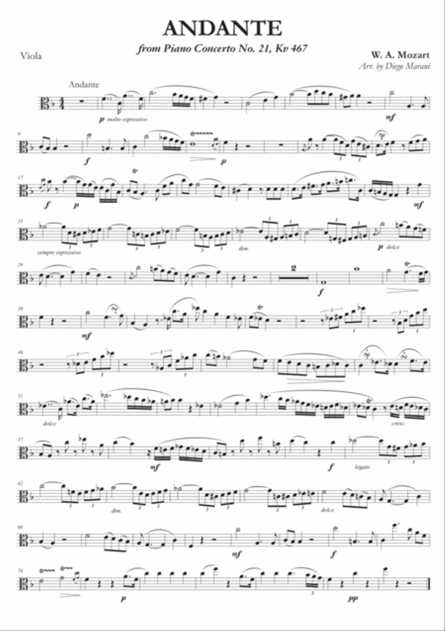 Andante from Concerto No. 21 for Viola and Piano Piano scores gallery preview page 1