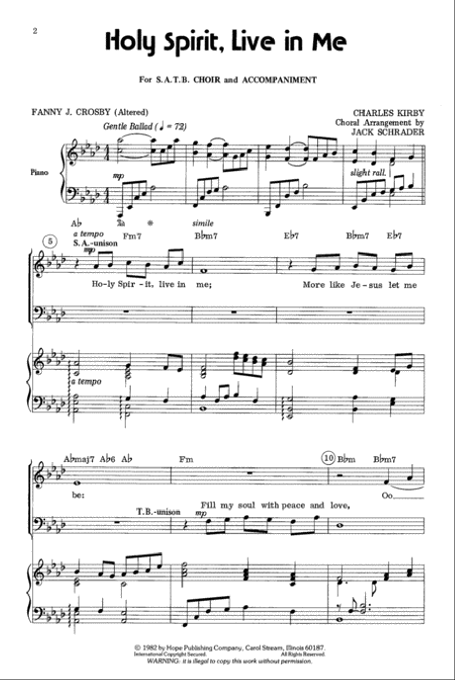 Holy Spirit Live in Me Holy Spirit Live in Me 4-Part scores gallery preview page 2