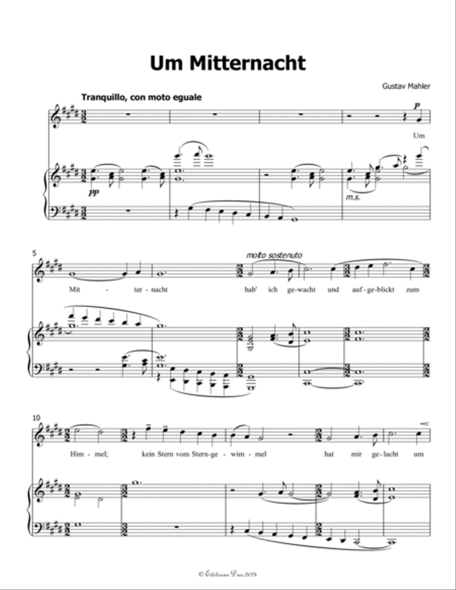 Um Mitternacht, by Mahler, in c sharp minor Piano, Vocal scores gallery preview page 3