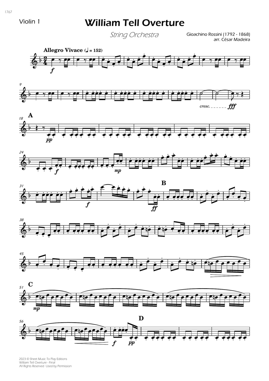 William Tell Overture - String Orchestra (Individual Parts) Chamber Music scores gallery preview page 1