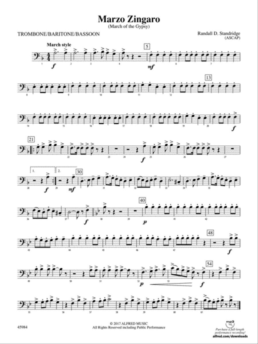 Marzo Zingaro: 1st Trombone Concert Band scores gallery preview page 1
