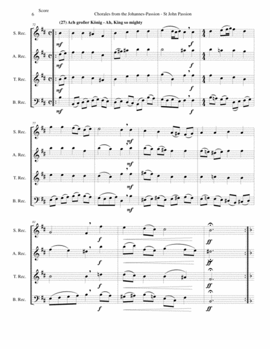 Chorales from the Johannes-Passion (St John Passion) for recorder quartet image number null