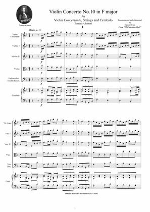 Book cover for Albinoni - Violin Concerto No.10 in F major Op.9 for Violin, Strings and Cembalo