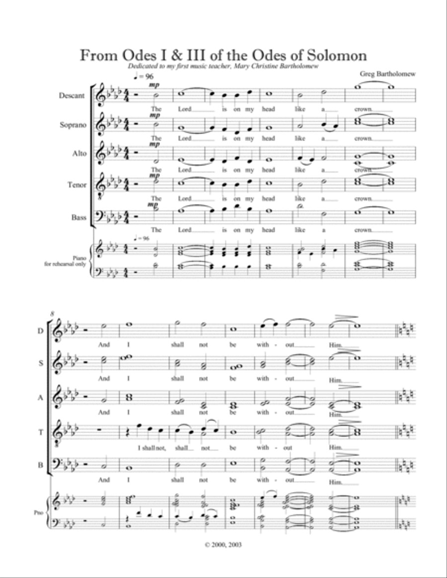 From Odes 1 & 3 of the Odes of Solomon 4-Part scores gallery preview page 3