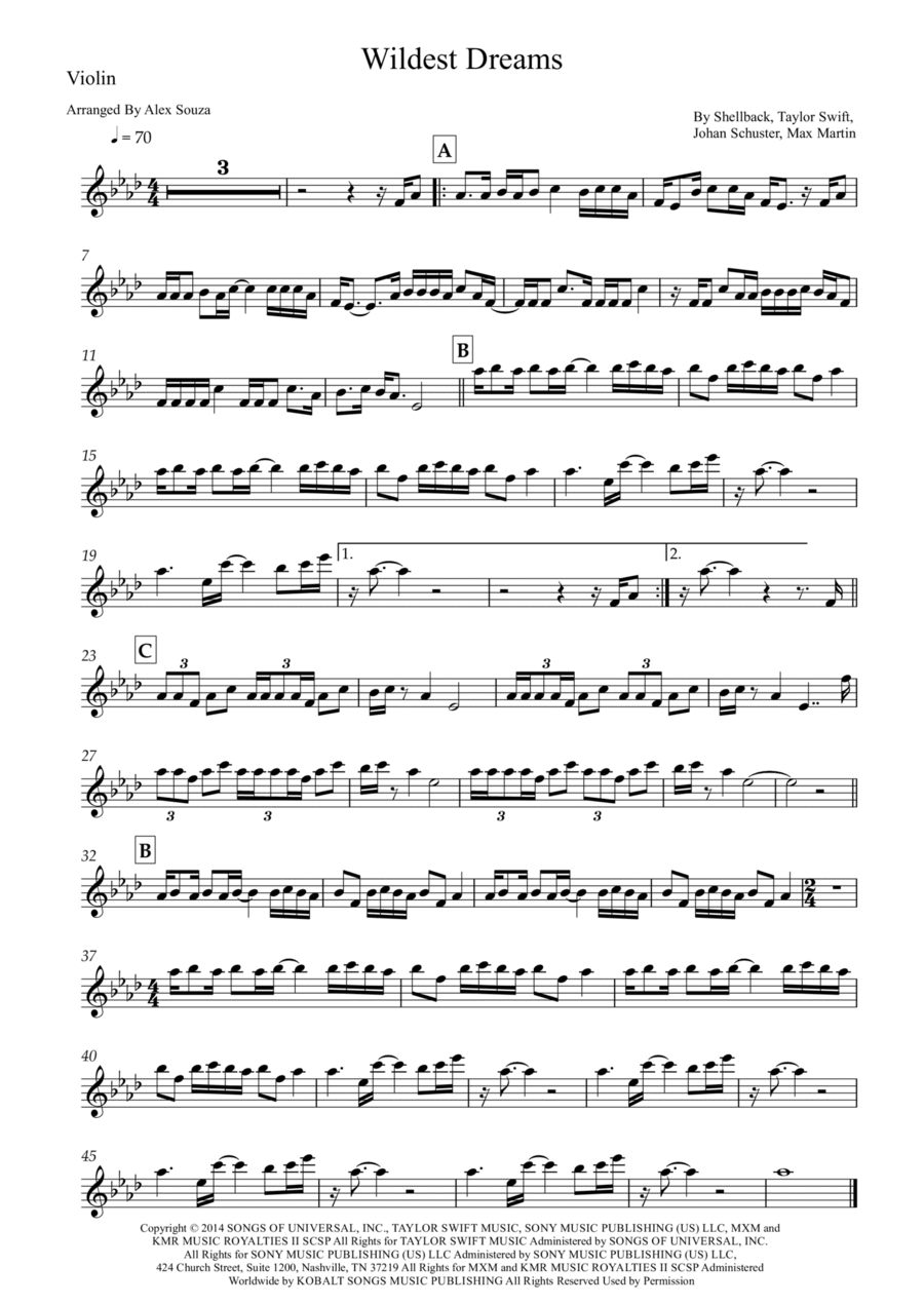 Wildest Dreams Violin Solo scores gallery preview page 1