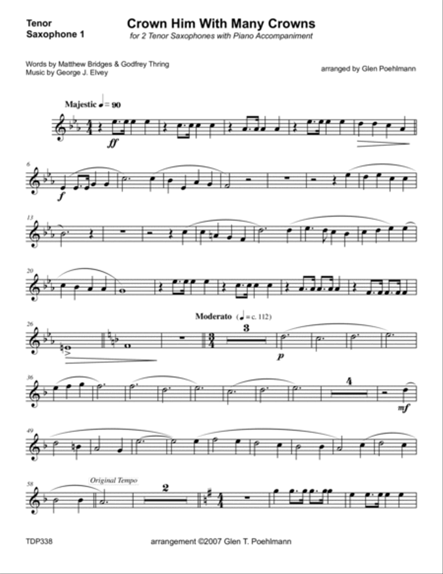 CROWN HIM WITH MANY CROWNS - TENOR SAX DUET with Piano Accompaniment Woodwind Duet scores gallery preview page 5