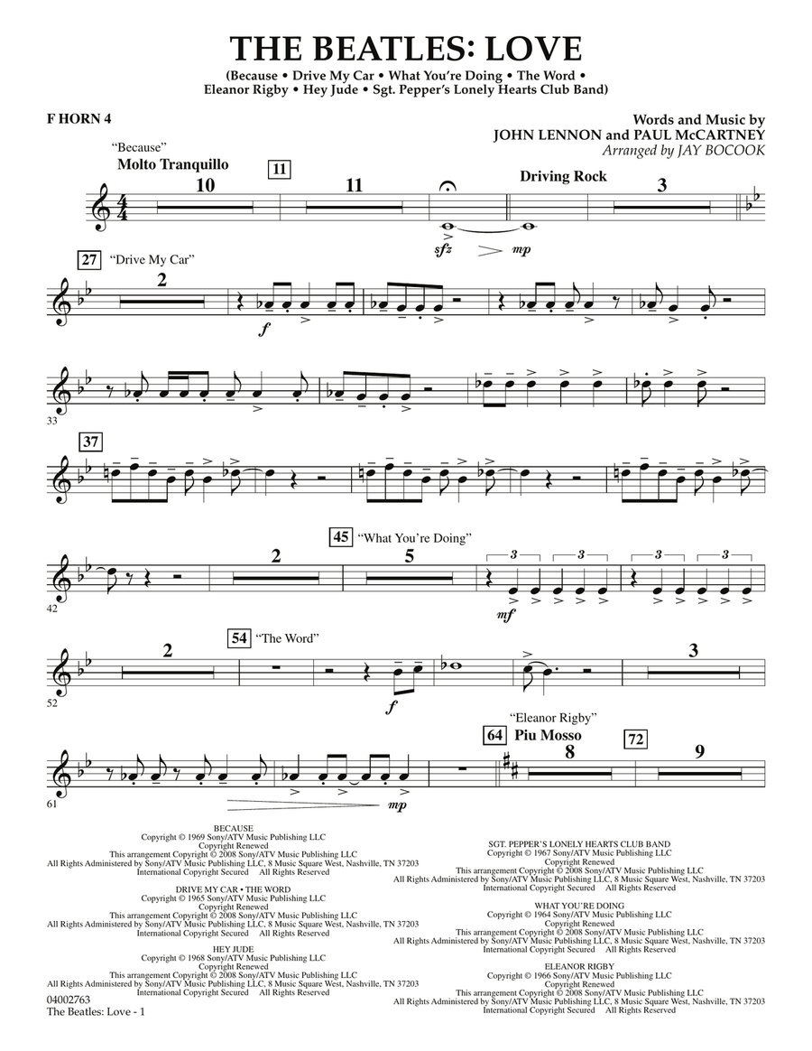 The Beatles: Love - F Horn 4 Concert Band scores gallery preview page 1