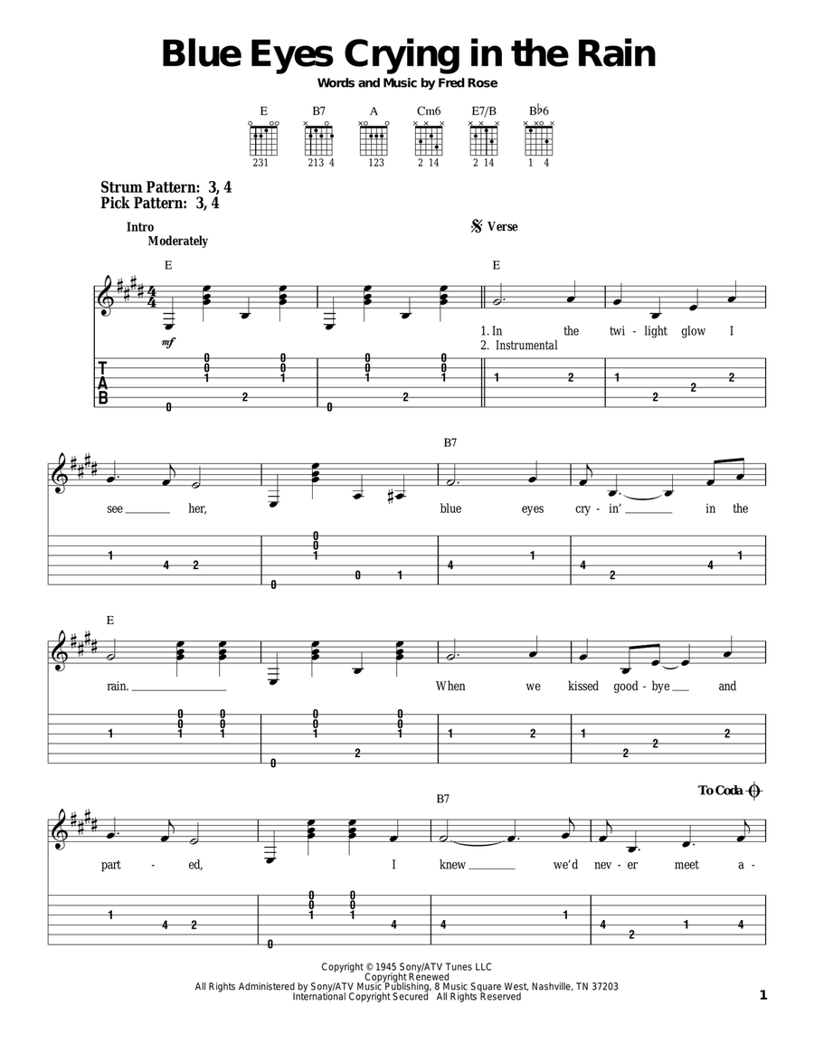 Blue Eyes Crying In The Rain Electric Guitar scores gallery preview page 1