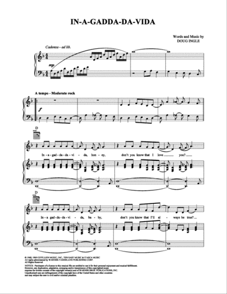In-A-Gadda-Da-Vida Piano, Vocal, Guitar scores gallery preview page 1